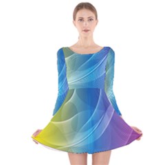 Colorful Guilloche Spiral Pattern Background Long Sleeve Velvet Skater Dress by Simbadda