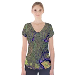 Lena River Delta A Photo Of A Colorful River Delta Taken From A Satellite Short Sleeve Front Detail Top by Simbadda