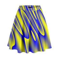 Blue Yellow Wave Abstract Background High Waist Skirt by Nexatart