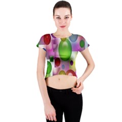 Colored Bubbles Squares Background Crew Neck Crop Top by Nexatart