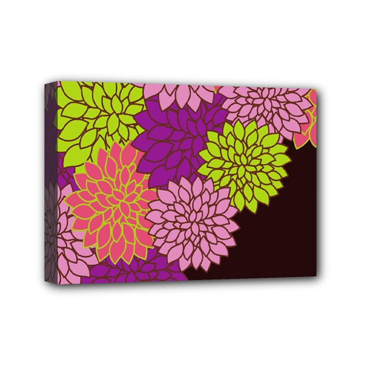 Floral Card Template Bright Colorful Dahlia Flowers Pattern Background Mini Canvas 7  x 5 