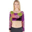 Floral Card Template Bright Colorful Dahlia Flowers Pattern Background Long Sleeve Crop Top View1