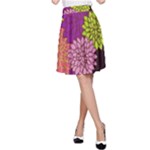 Floral Card Template Bright Colorful Dahlia Flowers Pattern Background A-Line Skirt