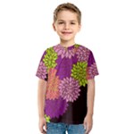 Floral Card Template Bright Colorful Dahlia Flowers Pattern Background Kids  Sport Mesh Tee