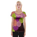 Floral Card Template Bright Colorful Dahlia Flowers Pattern Background Women s Cap Sleeve Top
