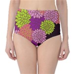Floral Card Template Bright Colorful Dahlia Flowers Pattern Background High-Waist Bikini Bottoms