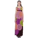 Floral Card Template Bright Colorful Dahlia Flowers Pattern Background Empire Waist Maxi Dress