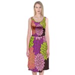 Floral Card Template Bright Colorful Dahlia Flowers Pattern Background Midi Sleeveless Dress