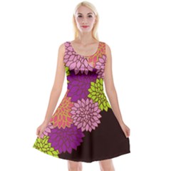 Floral Card Template Bright Colorful Dahlia Flowers Pattern Background Reversible Velvet Sleeveless Dress by Nexatart