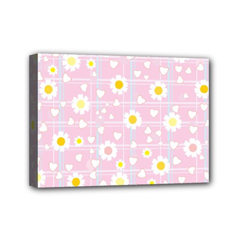 Flower Floral Sunflower Pink Yellow Mini Canvas 7  X 5 