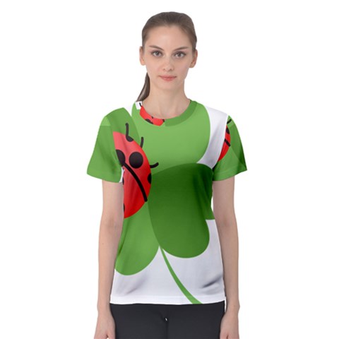 Insect Flower Floral Animals Green Red Women s Sport Mesh Tee by Mariart
