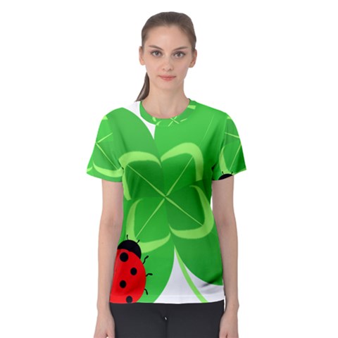 Insect Flower Floral Animals Green Red Line Women s Sport Mesh Tee by Mariart