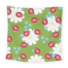 Insect Flower Floral Animals Star Green Red Sunflower Square Tapestry (large) by Mariart