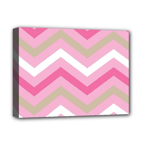 Pink Red White Grey Chevron Wave Deluxe Canvas 16  X 12   by Mariart