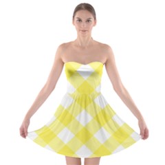 Plaid Chevron Yellow White Wave Strapless Bra Top Dress by Mariart