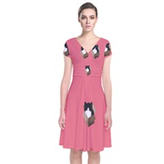Minimalism Cat Pink Animals Short Sleeve Front Wrap Dress by Mariart