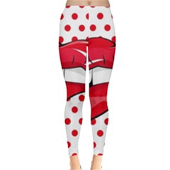 Sexy Lips Red Polka Dot Leggings  by Mariart