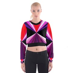 Red And Purple Triangles Abstract Pattern Background Women s Cropped Sweatshirt by Nexatart