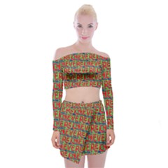Typographic Graffiti Pattern Off Shoulder Top With Skirt Set by dflcprintsclothing