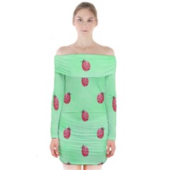 Pretty Background With A Ladybird Image Long Sleeve Off Shoulder Dress by Nexatart