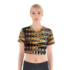 Bright Yellow And Black Abstract Cotton Crop Top by Nexatart