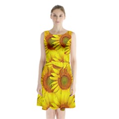 Sunflowers Background Wallpaper Pattern Sleeveless Chiffon Waist Tie Dress by Nexatart