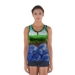 Beaded Landscape Textured Abstract Landscape With Sea Waves In The Foreground And Trees In The Background Women s Sport Tank Top  by Nexatart