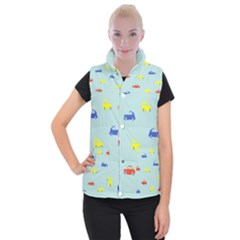 Car Yellow Blue Orange Women s Button Up Puffer Vest by Mariart