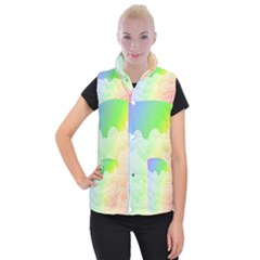 Cloud Blue Sky Rainbow Pink Yellow Green Red White Wave Women s Button Up Puffer Vest by Mariart