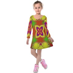 Digital Color Ornament Kids  Long Sleeve Velvet Dress by Nexatart