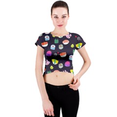 Japanese Food Sushi Fish Crew Neck Crop Top by Mariart