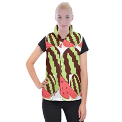 Watermelon Slice Red Green Fruite Circle Women s Button Up Puffer Vest by Mariart