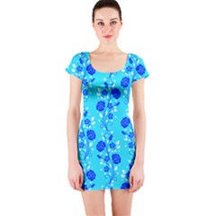 Vertical Floral Rose Flower Blue Short Sleeve Bodycon Dress by Mariart