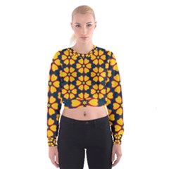 Yellow Flowers Pattern           Women s Cropped Sweatshirt by LalyLauraFLM