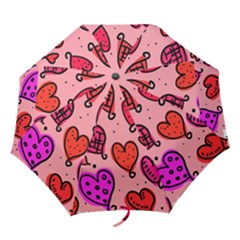 Valentine Wallpaper Whimsical Cartoon Pink Love Heart Wallpaper Design Folding Umbrellas