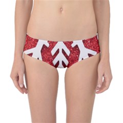 Macro Photo Of Snowflake On Red Glittery Paper Classic Bikini Bottoms by Nexatart
