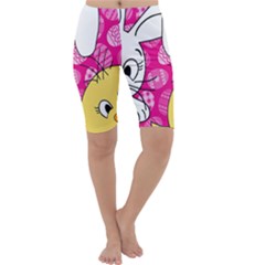 Easter Bunny And Chick  Cropped Leggings  by Valentinaart