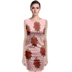 Pink Polka Dot Background With Red Roses Classic Sleeveless Midi Dress by Nexatart