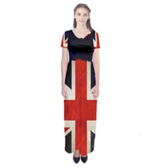 Flag Of Britain Grunge Union Jack Flag Background Short Sleeve Maxi Dress by Nexatart