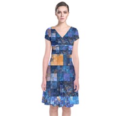 Blue Squares Abstract Background Of Blue And Purple Squares Short Sleeve Front Wrap Dress by Nexatart