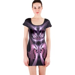 Angry Mantis Fractal In Shades Of Purple Short Sleeve Bodycon Dress by Nexatart