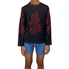 Dendron Diffusion Aggregation Flower Floral Leaf Red Black Kids  Long Sleeve Swimwear by Mariart
