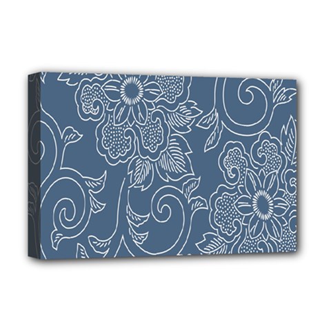 Flower Floral Blue Rose Star Deluxe Canvas 18  X 12   by Mariart