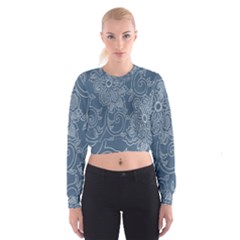 Flower Floral Blue Rose Star Cropped Sweatshirt by Mariart