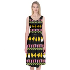 Easter - Chick And Tulips Midi Sleeveless Dress by Valentinaart