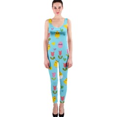 Easter - Chick And Tulips Onepiece Catsuit by Valentinaart