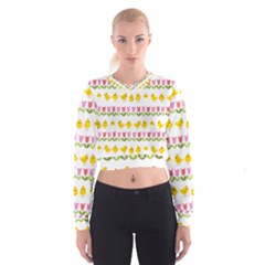 Easter - Chick And Tulips Cropped Sweatshirt by Valentinaart