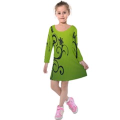Illustration Wallpaper Barbusak Leaf Green Kids  Long Sleeve Velvet Dress by Mariart