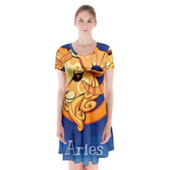 Zodiac Aries Short Sleeve V-neck Flare Dress by Mariart