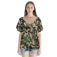 Army Camouflage Flutter Sleeve Top by Mariart